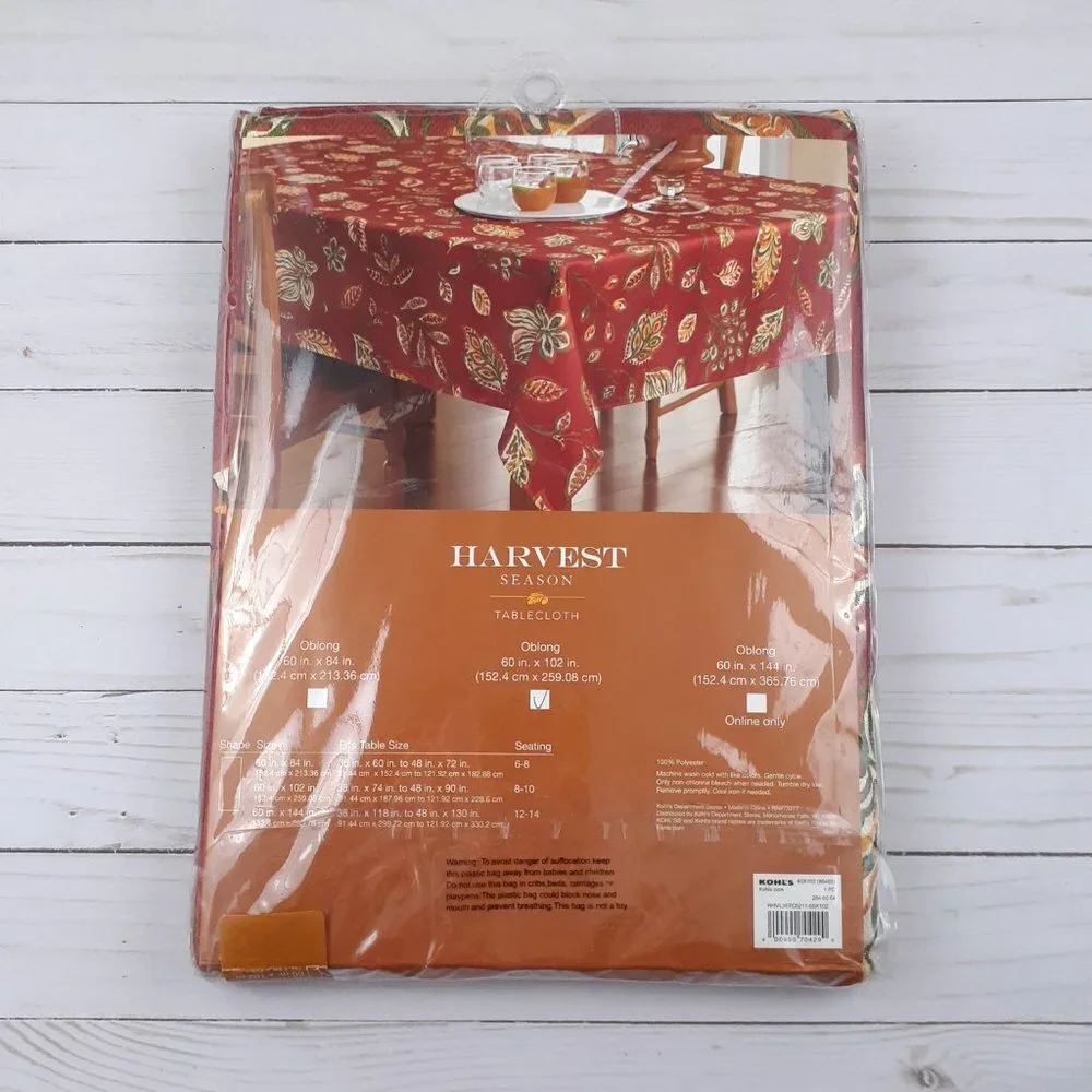 Fabric Tablecloth Fall Leaves Brick Green Yellow 60x102
